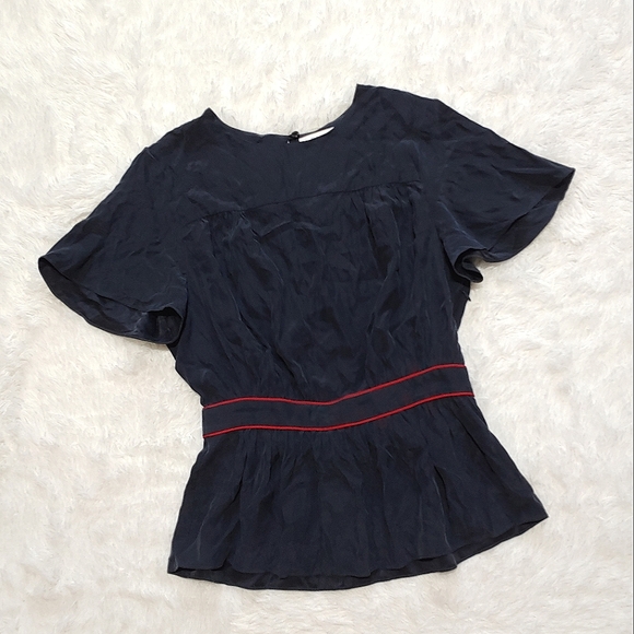 ⬇️Price Drop! Frame 100% Silk Peplum Top - Navy Blue/Red - Picture 2 of 13